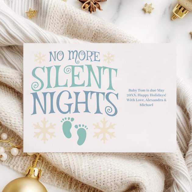 Pregnancy christmas card - Pink Dramatic personalized gifts for you No more silent nights christmas pregnancy holiday card