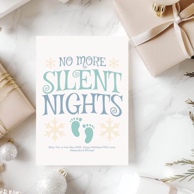 Pregnancy christmas card - Pink Dramatic personalized gifts for you No more silent nights christmas pregnancy holiday card
