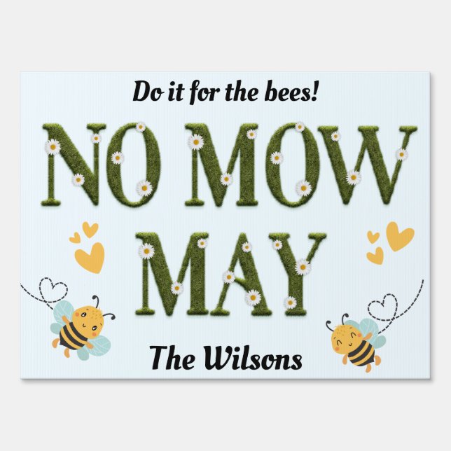 No Mow May Custom Family Name Yard Sign (Back)