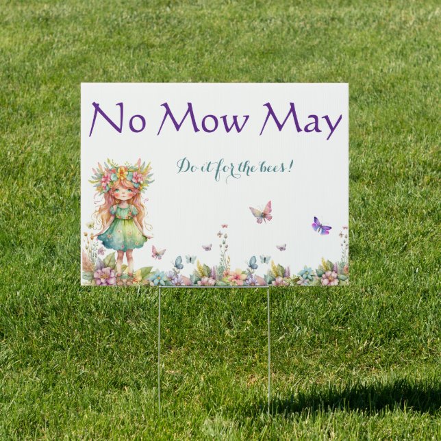No Mow May Whimsical Fairy Sign (Insitu)
