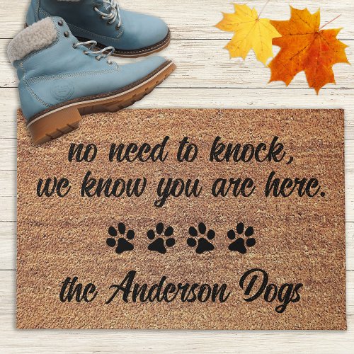 No Need to Knock Personalized Funny Dog Lover Doormat