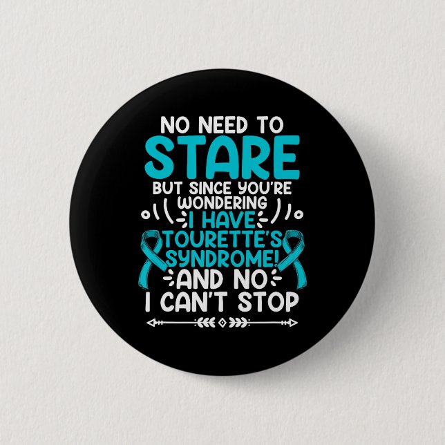 No Need To Stare Teal Ribbon Tourette Syndrome Awa Button (Front)