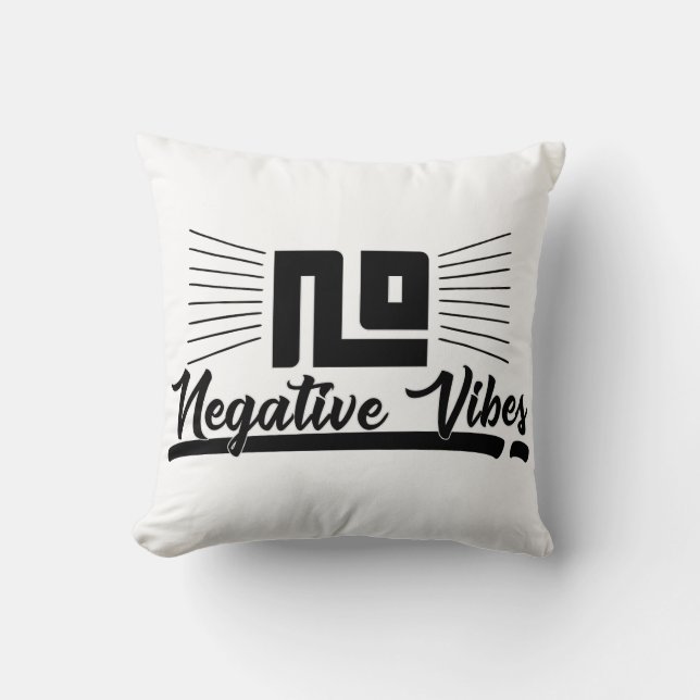 No Negative Vibes Black Graphic Image Typography Throw Pillow (Front)