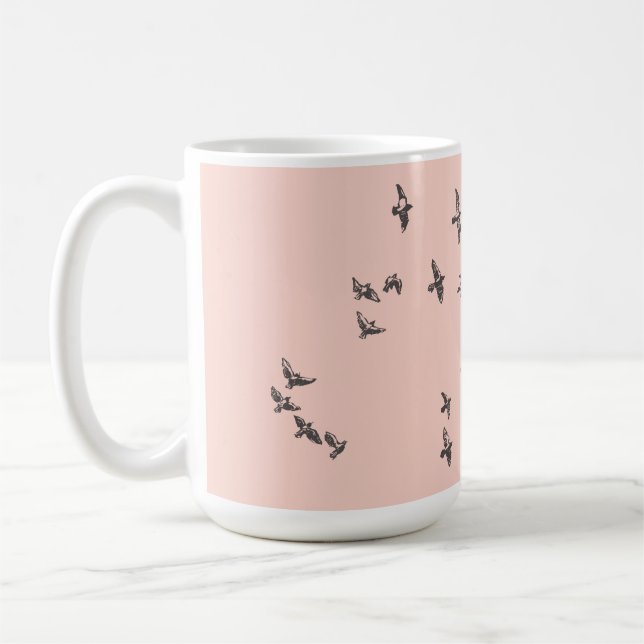 "No net ensnares me" +birds (black on pale orange) Coffee Mug (Left)