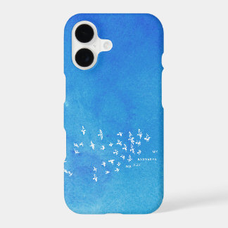 "No net ensnares me" + birds (white on blue) iPhone 17 Case