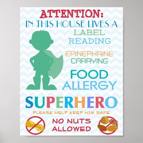 No Nuts Allowed Superhero Boy Sign for Home