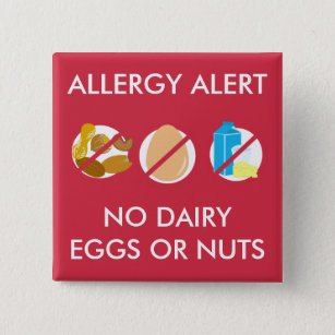 No Nuts Dairy Egg Food Allergy Alert Pin