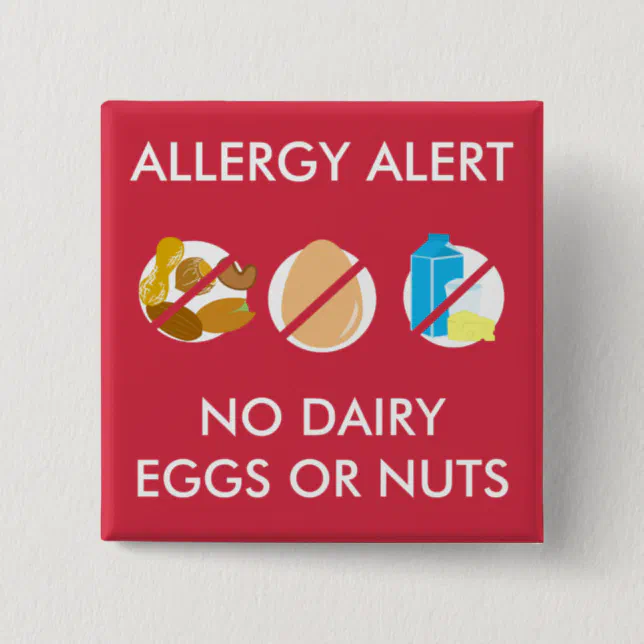 No Nuts Dairy Egg Food Allergy Alert Pin Zazzle 4527