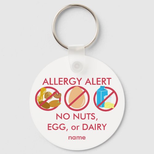 No Nuts Egg or Dairy Allergy Alert Keychain