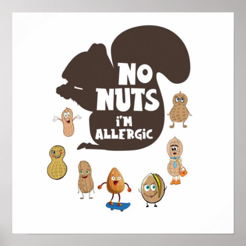 No Nuts Im Allergic Peanut Allergy Awareness Poster