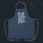 No one cooks like Yiayia Greek grandmother navy Apron<br><div class="desc">Perfect gift for your Greek grandmother who cooks like no other. This apron features white type with the words "no one cooks like yiayia" in a mix of Greek and English characters on a navy blue background. Makes a fun and sweet mother's day gift, and also works well for Christmas...</div>