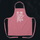 No one cooks like Yiayia Greek grandmother pink Apron<br><div class="desc">Perfect gift for your Greek grandmother who cooks like no other. This apron features white type with the words "no one cooks like yiayia" in a mix of Greek and English characters on a coral pink background. Makes a fun and sweet mother's day gift, and also works well for Christmas...</div>