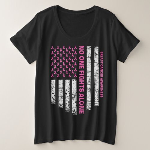 No One Fights Alone USA Flag Breast Cancer t_shirt
