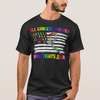 No One Fights Cancer Alone US Flag  T-Shirt