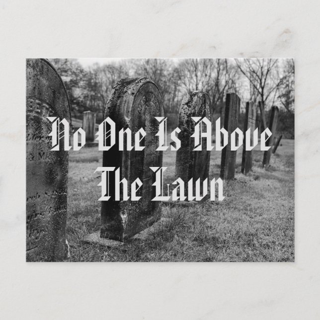 No One Is Above The Lawn Postcard (Front)