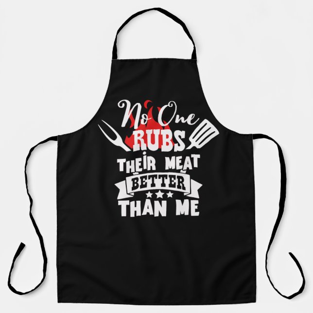 No One Rubs His Meat Funny BBQ Apron | Grill Gift (Front)