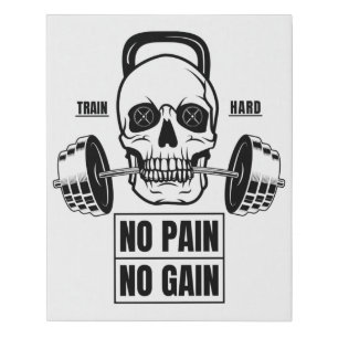 No Pain No Gain Barbell and Skull Faux Canvas Print