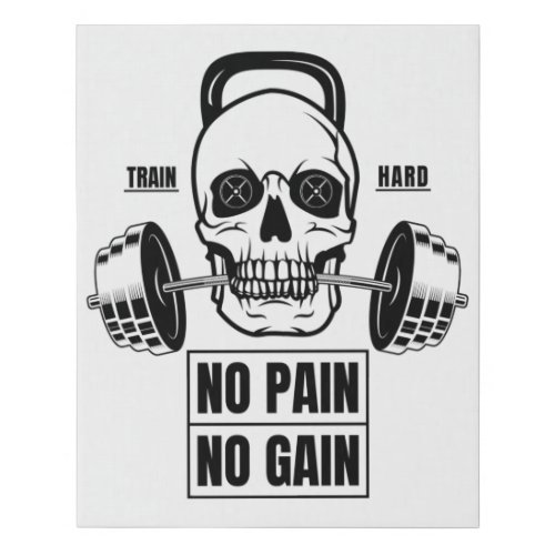 No Pain No Gain Barbell and Skull Faux Canvas Print