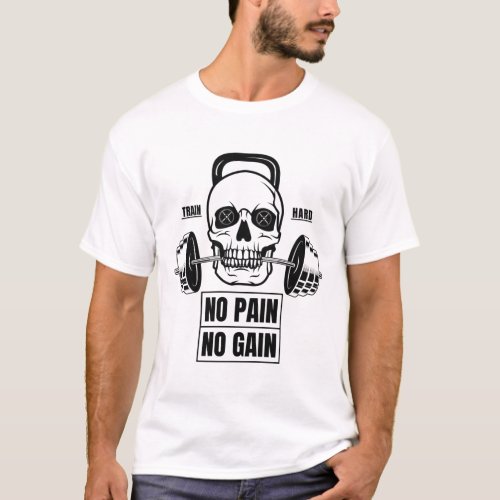 No Pain No Gain Barbell and Skull T_Shirt