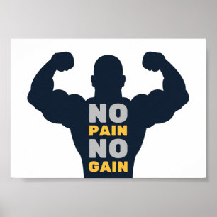 No Pain No Gain Bodybuilder Gym Motivational Quote Poster