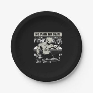 no pain no gain fitness club paper plates