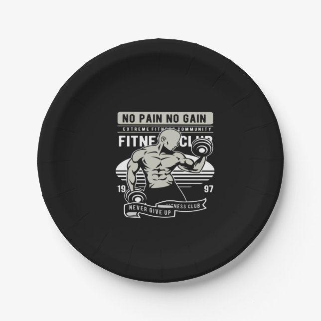 no pain no gain fitness club paper plates (Front)