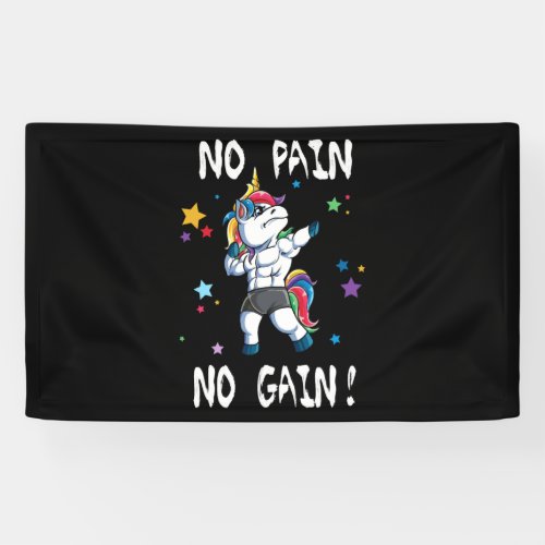 No Pain No Gain Fitness Weight Lifting Unicorn Banner