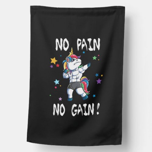 No Pain No Gain Fitness Weight Lifting Unicorn House Flag