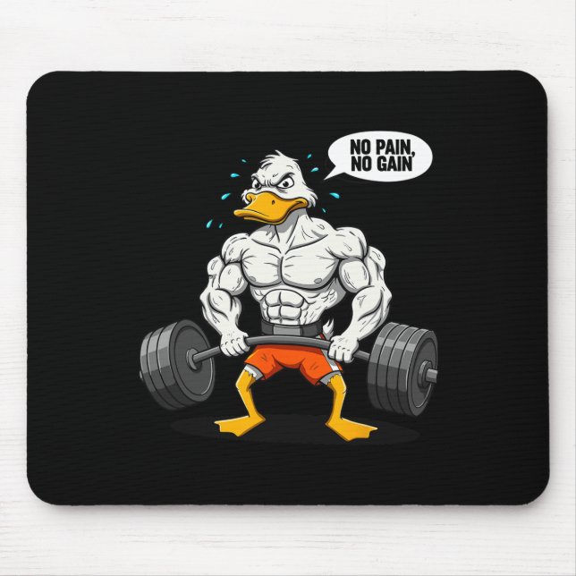 No Pain No Gain Funny Duck Weightlifter Joke Gym M Mouse Pad (Front)