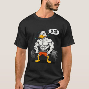 No Pain No Gain Funny Duck Weightlifter Joke Gym M T-Shirt