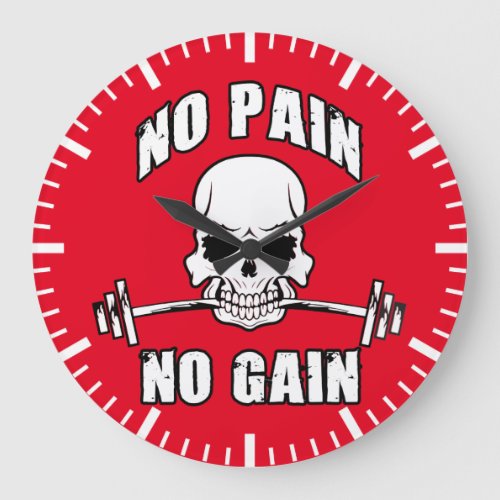No Pain No Gain _ Skull and Barbell _ Motivational Large Clock