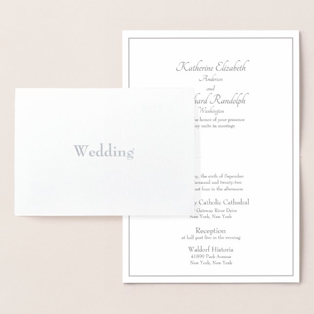 No Parents Formal Silver Foil Wedding  Card (Display)