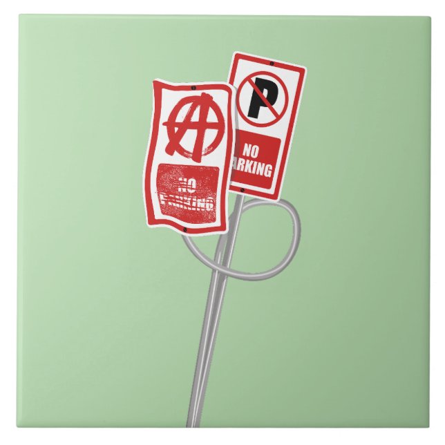 No parking anarchy sign ceramic tile (Front)