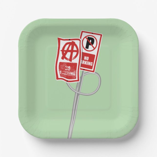 No parking anarchy sign paper plates (Front)