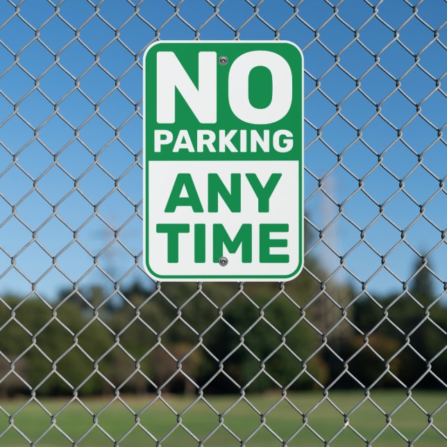 No Parking Green White Metal Sign (In Situ(Fence))