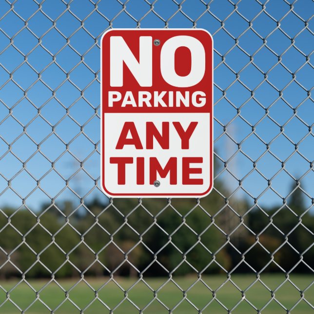 No Parking Red White Metal Sign (In Situ(Fence))