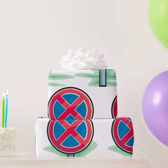 No Parking Road Sign Red Blue Traffic Symbol Wrapping Paper (Creator Uploaded)