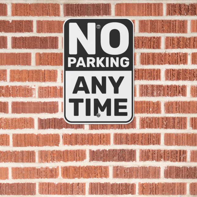 No Parking White Black Metal Sign (In Situ(Brick))