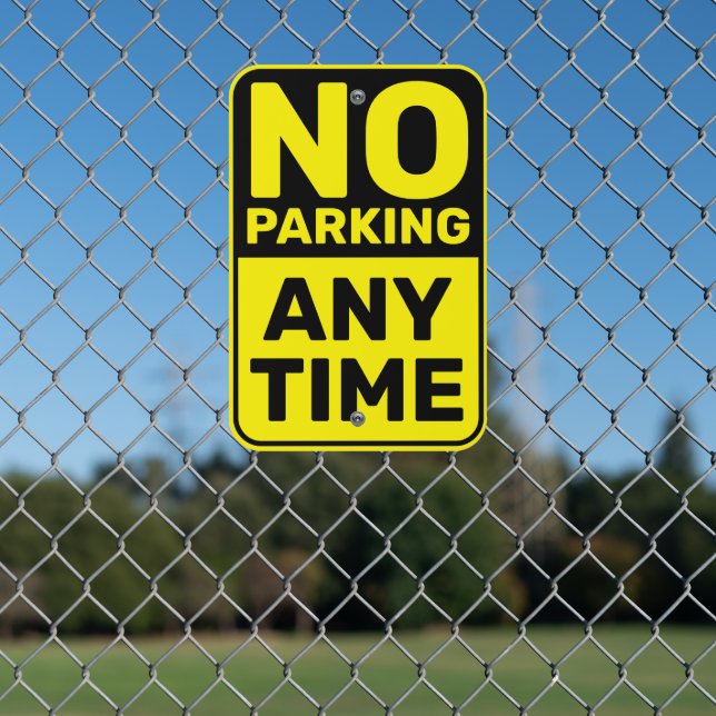 No Parking Yellow Black Metal Sign (In Situ(Fence))