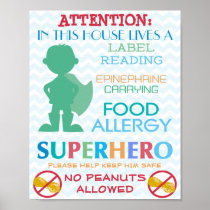 No Peanuts Allowed Superhero Boy Sign for Home