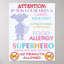 No Peanuts Allowed Superhero Girl Sign for Home