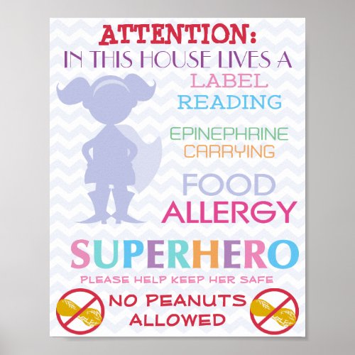 No Peanuts Allowed Superhero Girl Sign for Home