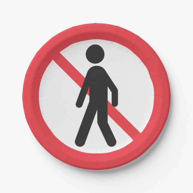 No Pedestrians Road Sign Paper Plates (Front)