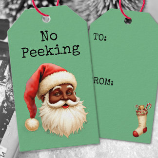 No Peeking African American Retro Santa Claus Gift Tags