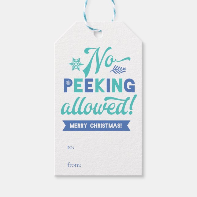 No peeking blue and real Christmas gift tag (Front)
