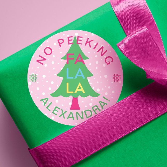 No Peeking Bright Neon Fa La Christmas Tree Classic Round Sticker (No Peeking Bright Neon Fa La Christmas Tree Classic Round Sticker)