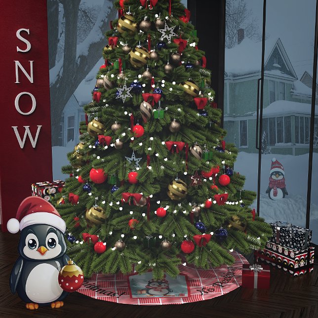 No Peeking Christmas Penguin Brushed Polyester Tree Skirt (Creator Uploaded)