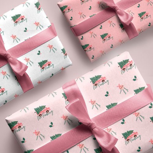 No Peeking Christmas Tree Vintage Pink Retro Van Wrapping Paper Sheets