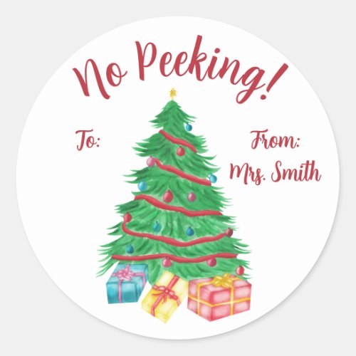 No Peeking  Christmas Tree with Gifts  Classic Round Sticker