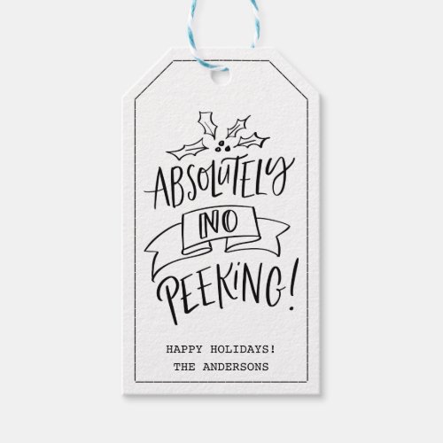 No Peeking Christmas Typography Holiday Gift Tags